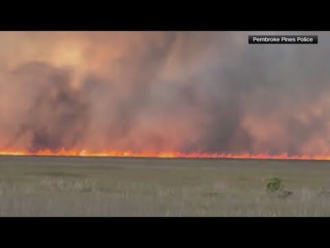 Massive fire burning in Florida Everglades