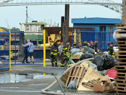 FDNY crews at the scene of an explosion and fire at a shipyard on Richmond Terrace, Staten Island, where 13 firefighters and two EMS members were injured Friday. FDNY crews at the scene of an explosion and fire at a shipyard on Richmond Terrace, Staten Island, where 13 firefighters and two EMS members were injured Friday.