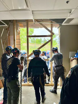 The East Tech Rescue Team was called to install a shoring system to stabilize the Warrensville Heights nursing facility. The East Tech Rescue Team was called to install a shoring system to stabilize the Warrensville Heights nursing facility.