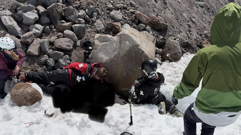 Fire and rescue crews from multiple agencies responded when a 16,000-pound boulder pinned a person during a rockslide on Mt. Hood.