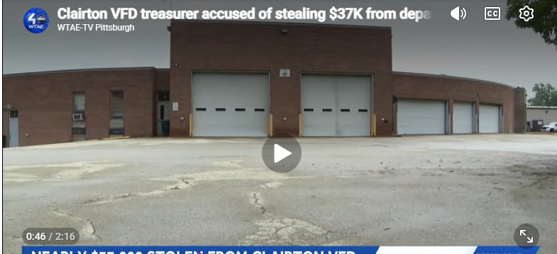 Clairton, PA, Fire Department Treasurer Accused of Using Funds for His Own
