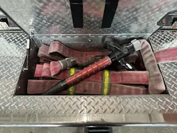 fire attack hose with a piercing nozzle attached for fighting attic fires