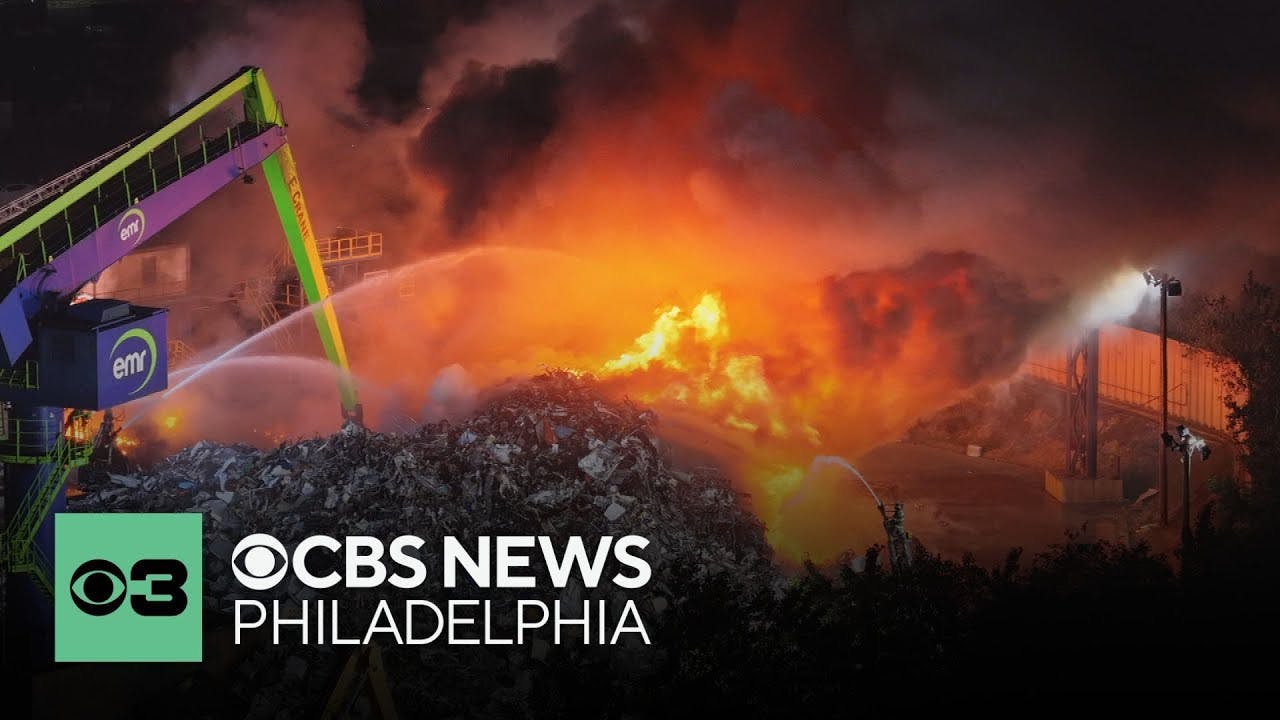 Camden, New Jersey, fire at scrap yard brought under control, still producing smoke