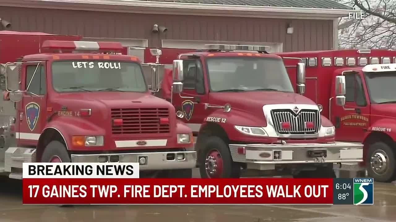 17 Gaines Township Fire Department employees walk out