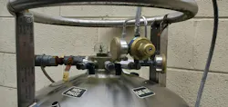 top of carbon dioxide dewar container with multiple valves