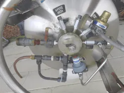 top of carbon dioxide dewar container with multiple valves