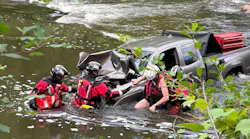 Firefighters found a man in a pickup in the middle of the Black River in Springfield, Saturday.