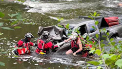 Firefighters found a man in a pickup in the middle of the Black River in Springfield, Saturday. Firefighters found a man in a pickup in the middle of the Black River in Springfield, Saturday.