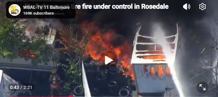 Baltimore County, MD, Tackle Tire Fire During Extreme Heat