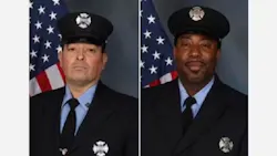 Newark Firefighters Augusto “Augie” Acabou, left , and Wayne “Bear” Brooks Jr., died battling a ship blaze in 2023.
