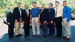 Hyattsville firefighter Brian Gray (from left) firefighter Mike Stoker, who played himself; Ron Pinkard, who played Dr. Mike Morton, Randolph Mantooth, who played John Gage; Marco Lopez, who played himself; Tim Donnelly, who played Chet Kelly, and Firehouse.com co-founders Dave Iannone and Chris Hebert, during Emergency Fest in Hyattsville, MD, in 2000.