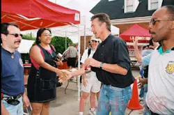 Randolph Mantooth talks with the crowd during Emergency Fest in Hyattsville, MD, in 2000.