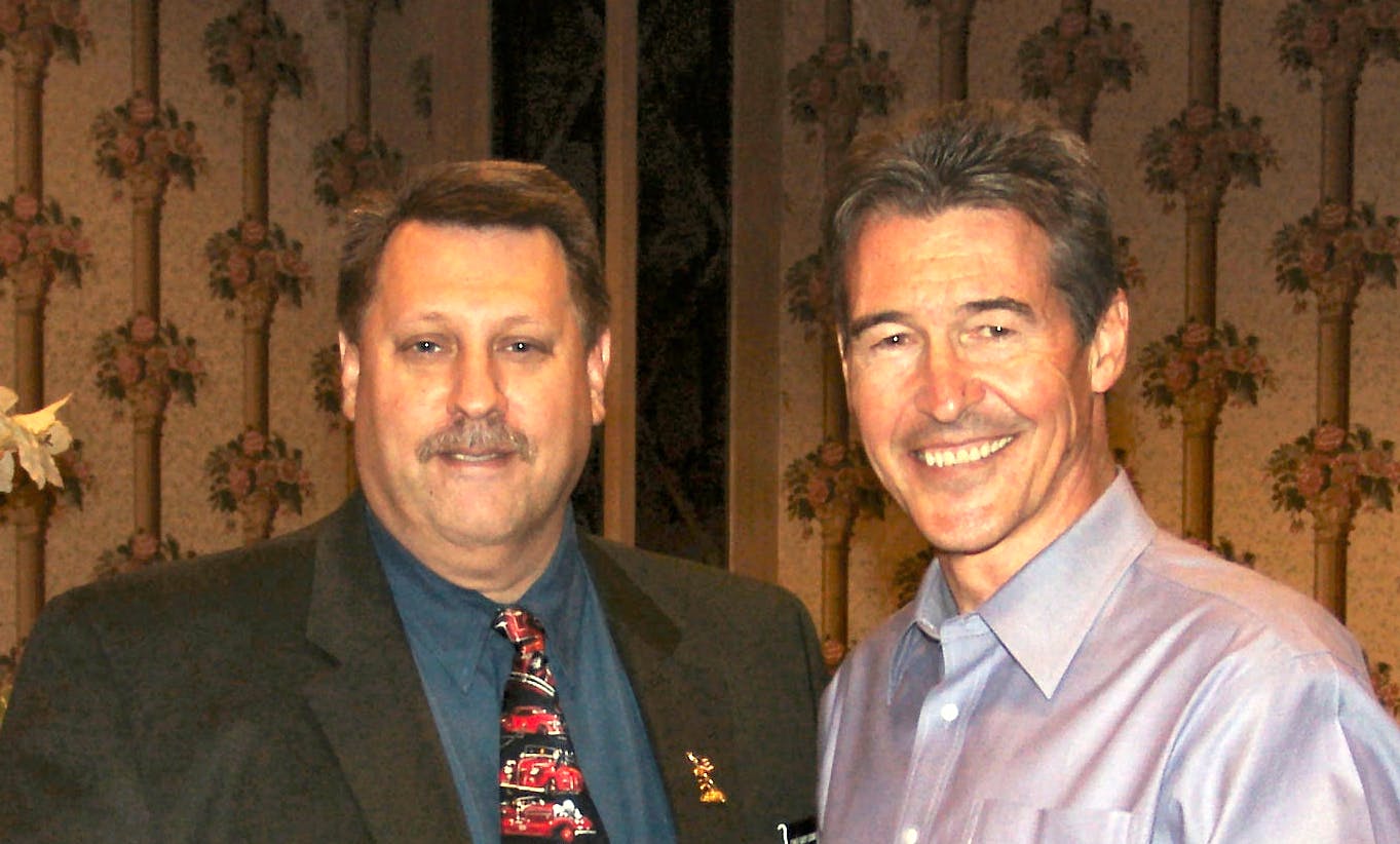 Longtime Firehouse EMS columnist Gary Ludwig, left, with actor Randoph Mantooth, who played Los Angeles County Firefighter/Paramedic John Gage on 'Emergency!'.