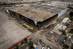 A drone captured the damage to the massive warehouse in Boyle Heights neighborhood that burned last month.