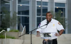fire department chief speaking to the community and the media