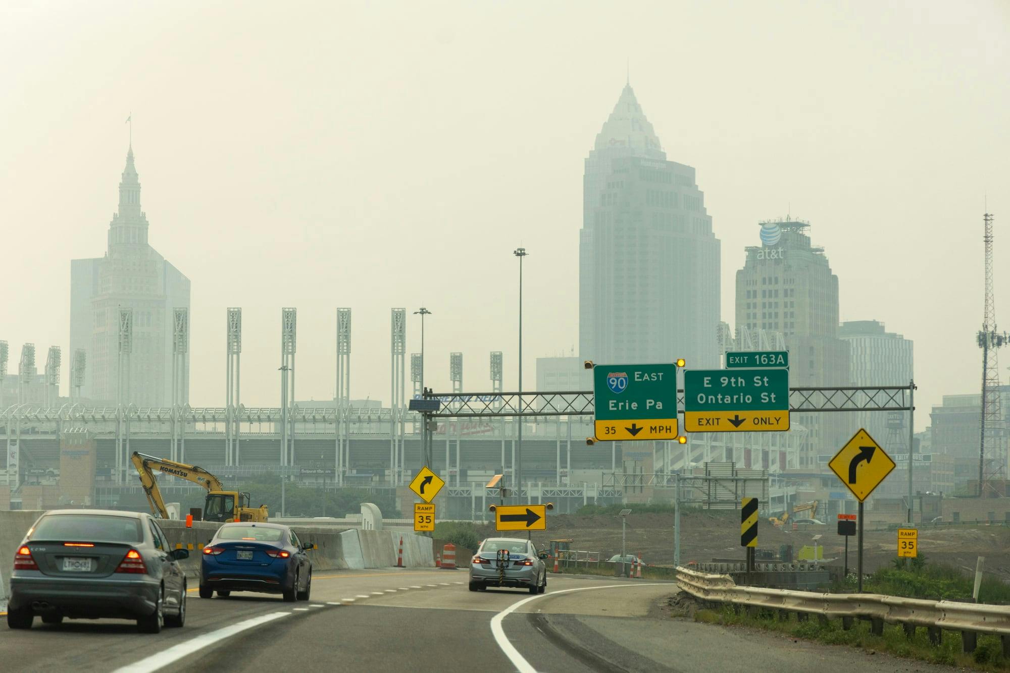 Cleveland was hazy Thursday from Canadian wildfire smoke.