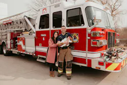 Firefighter Rick Miller, his wife and his baby girl.