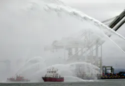 Oakland Fire Department's boat “Sea Wolf” was given a water salute as sailed into retirement from public service.