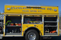 body compartments of a fire department pumper vehicle that was purchased 'off-the-shelf'