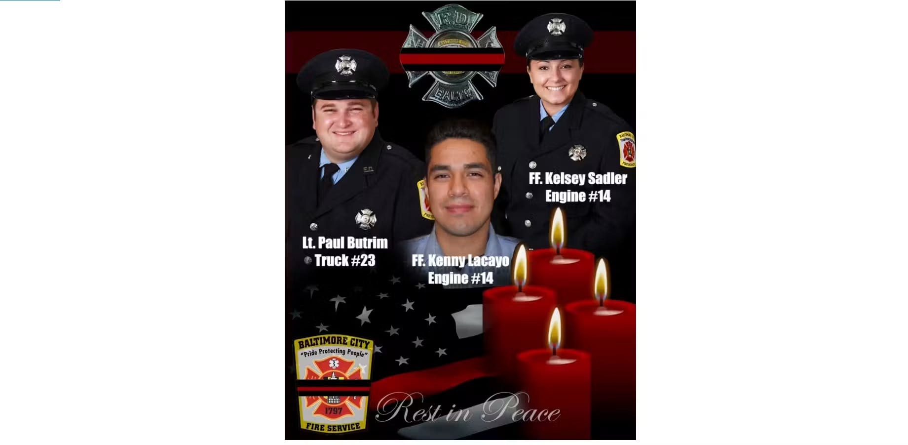 Killed in the rowhome collapse were from left, Lt. Paul Butrim, EMT/Firefighter Kenny Lacayo, and Paramedic/Firefighter Kelsey Sadler.