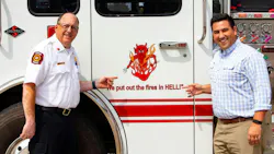 Putnam Township Fire Chief Curt Ruf (left) and Dominic Restuccia, the Director of Rural Development for the U.S. Department of Agriculture, at a press event with the fire department last month. The department provides fire protection to the hamlet of Hell.