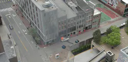 scene of a vehicle fire as viewed from above from a drone