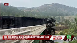 Big rig dangles off bridge on I-80 near the California-Nevada line