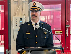 Interim Aurora Fire Chief Kevin Nickel spoke at a recent station ceremony.