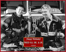 Frederick Ill III (right) and Frederick Ill Jr., in a photo collage created by Laura Yanes. Ill III obtained the rank of captain, following in his father's footsteps through the FDNY.