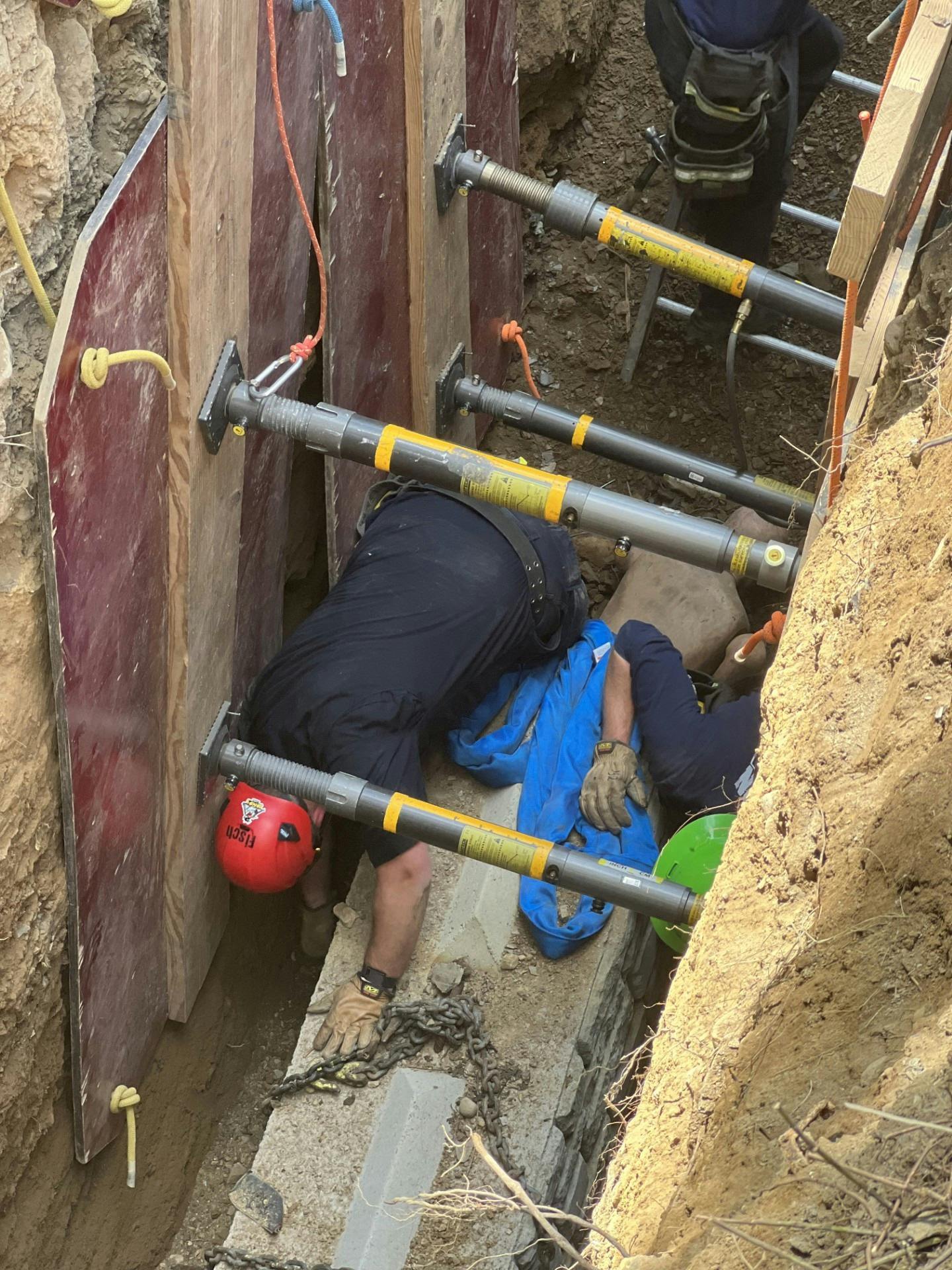 fire department technical rescue team in a trench conducting training
