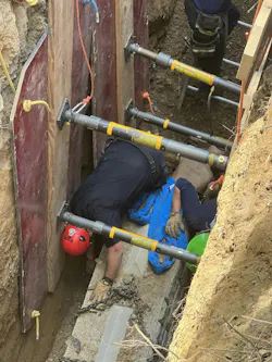 fire department technical rescue team in a trench conducting training