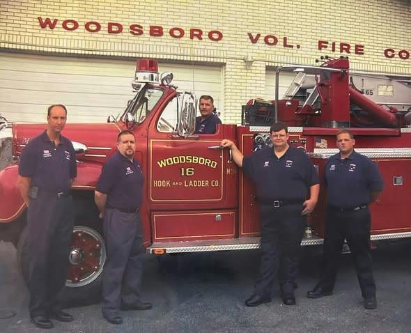 Woodsboro firefighters who answered the mutual aid call to the Pentagon were from left, Steven Devilbiss, Michael Strausbough, the late Rob Compton (the driver), former Chief Micky Fyock and Michael Cornell.