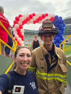 Town of Neenah Fire Lt. Nick Dortman and his girlfiend, Crystal Patton, in a selfie after they completed the 9/11 Memorial Stair Climb at Lambeau Field Saturday.