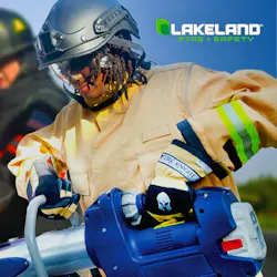 emergency responder performing vehicle extrication in coat particularly designed by Lakeland Fire + Safety for technical rescue