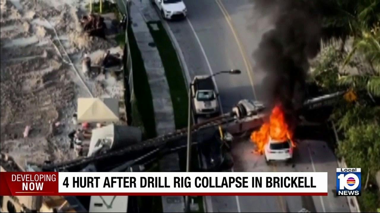 Collapsed Drill Rig Traps Workers in Trailer in Miami