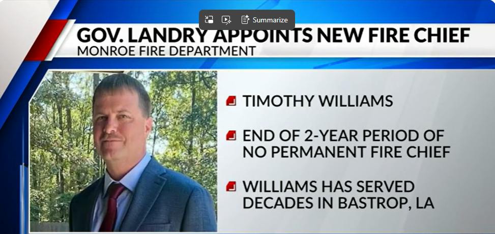 Louisiana Governor Appoints Fire Chief in Monroe