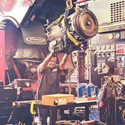 John Nieves shown working on an apparatus in the Round Rock fire apparatus shop.