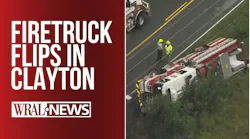 Fire Apparatus Overturns on Clayton, NC, Road