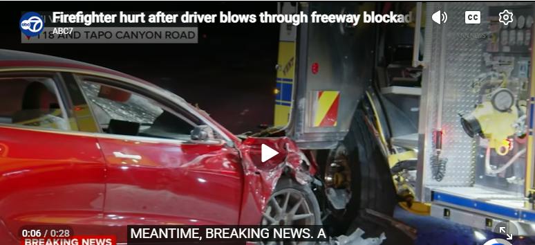 Driver Blows Blockade, Hits Ventura County, CA, Pumper, Injuring Firefighter