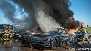 firehouse.com - Peter Matthews - Photos: Six Electric Vehicles Burn in Fort Worth, TX, Car Dealership Lot