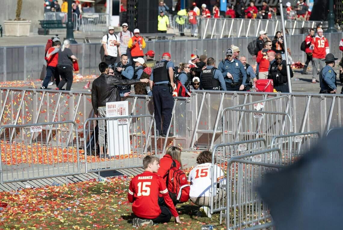 Frantic people ran and hid after a shooting at a Super Bowl victory parade in Kansas City.