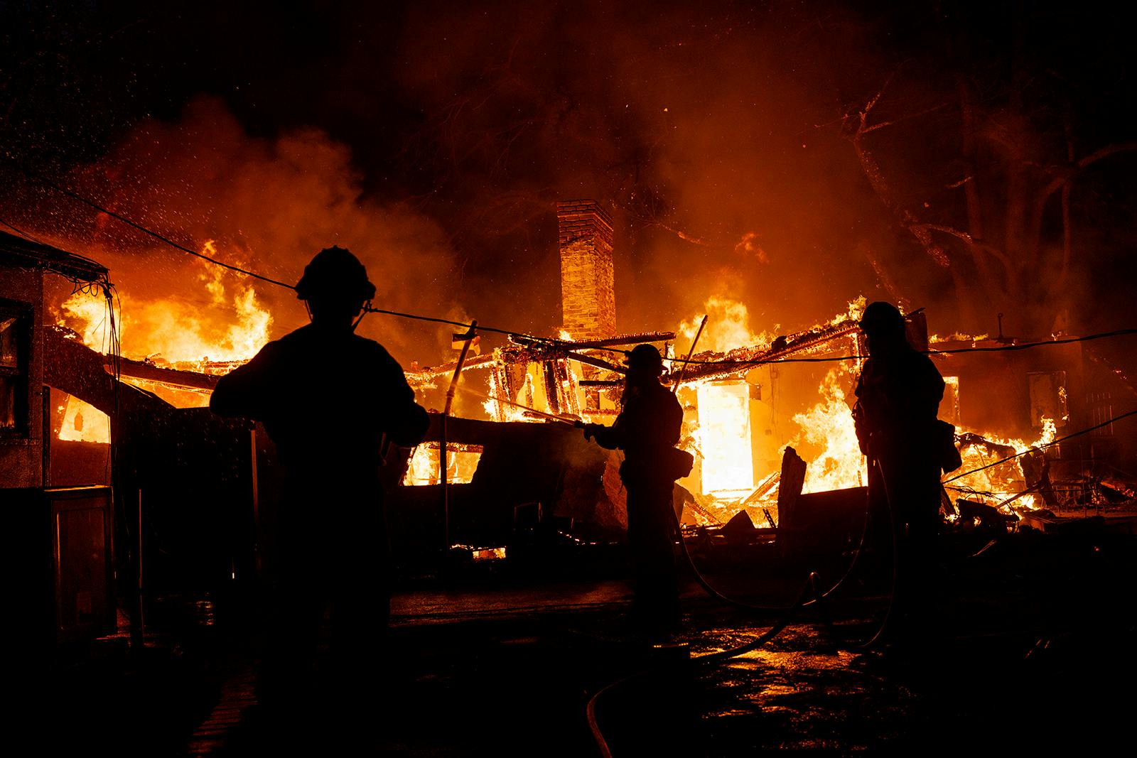 Firefighters battled the Eaton fire on Jan. 8, 2025.