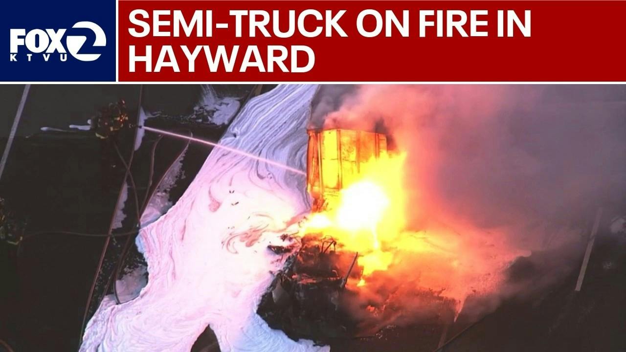Tesla Semi Truck Burns for Hours on Hayward, CA, Freeway